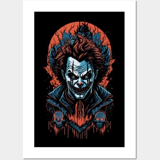 Evil Clown's Sunset Specter - Haunting Skulls Design Posters and Art